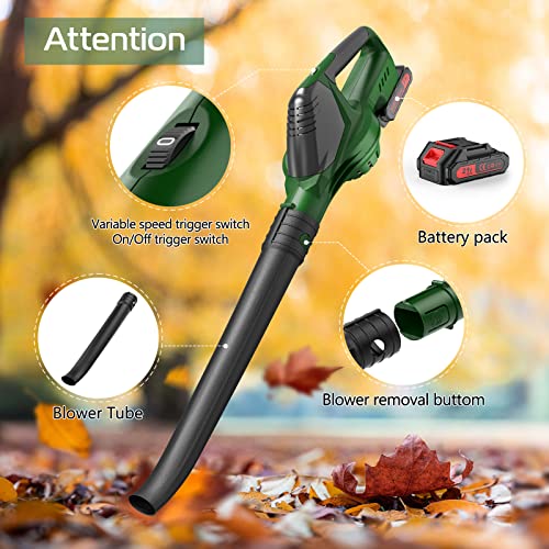 21V Leaf Blower Cordless with Battery and Charger, 5 Speeds Adjustable Cordless Battery Operated Blower for Lawn Care, Small Electric Cordless Leaf Blower with 2 Batteries Cordless Blower