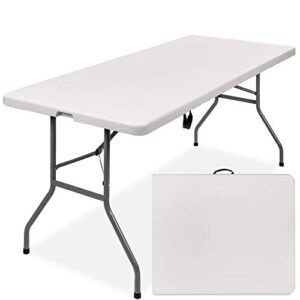 best choice products 6ft plastic folding table, indoor outdoor heavy duty portable w/handle, lock for picnic, party, camping – white