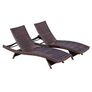 christopher knight home salem outdoor wicker adjustable chaise lounge chair, 2-pcs set, multibrown