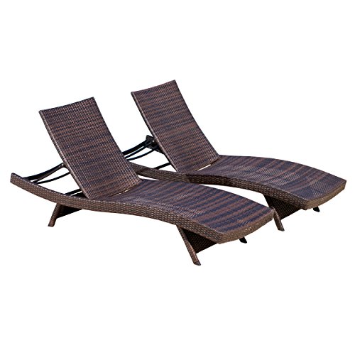 Christopher Knight Home Salem Outdoor Wicker Adjustable Chaise Lounge Chair, 2-Pcs Set, Multibrown