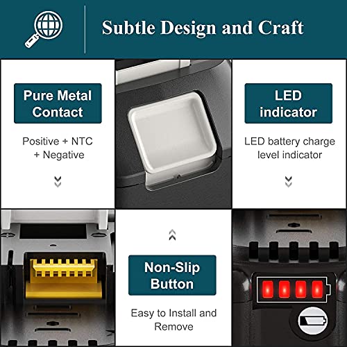 Upgraded to 6.0Ah BL1860B Replacement for Makita 18V Battery Lithium Ion BL1860 BL1850 BL1850B BL1840 BL1840B BL1830 BL1830B BL1815 BL1815B LXT-400 with LED Indicator 2 Packs
