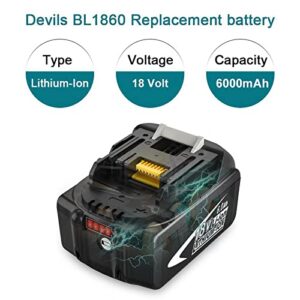 Upgraded to 6.0Ah BL1860B Replacement for Makita 18V Battery Lithium Ion BL1860 BL1850 BL1850B BL1840 BL1840B BL1830 BL1830B BL1815 BL1815B LXT-400 with LED Indicator 2 Packs