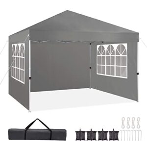 10×10 pop up canopy with sidewalls, ez up canopy, portable instant canopy, outdoor canopy event tent, waterproof vendor canopy, tents for parties, wedding, camping,grey