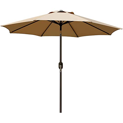 Blissun 9' Outdoor Market Patio Umbrella with Push Button Tilt and Crank, 8 Ribs (Tan)