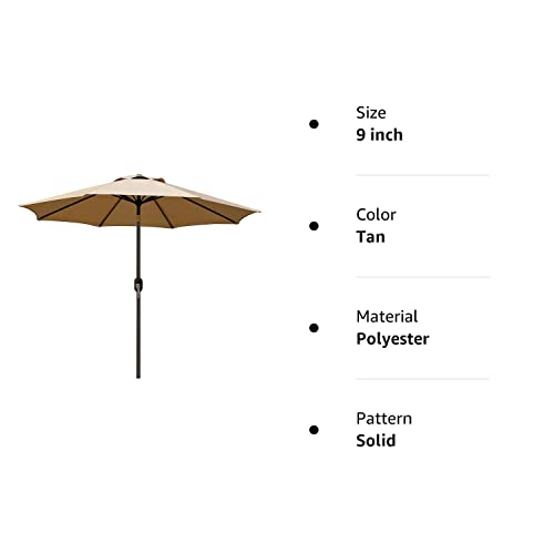 Blissun 9' Outdoor Market Patio Umbrella with Push Button Tilt and Crank, 8 Ribs (Tan)