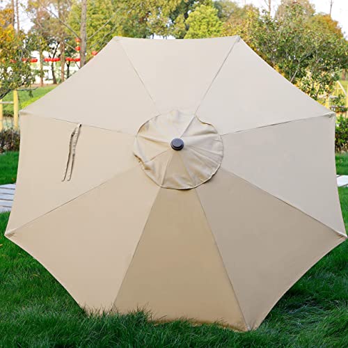 Blissun 9' Outdoor Market Patio Umbrella with Push Button Tilt and Crank, 8 Ribs (Tan)