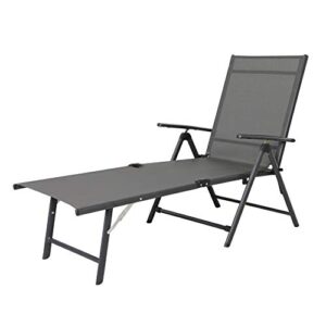nuu garden folding chaise lounge chairs for outside, beach chair lounge chair with steel frame and breathable textile fabric for beach, yard, pool and patio, grey