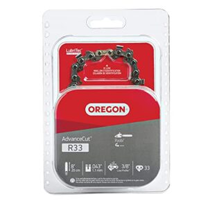 oregon r33 advancecut 8-inch replacement chainsaw chain, for pole saws & chain saw tools, 8″ guide bar, 33 drive links, pitch: 3/8″ low profile, .043″ gauge (r33)