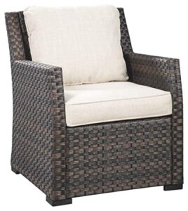 signature design by ashley easy isle outdoor lounge chair, dark brown & beige
