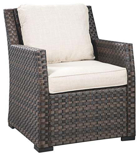 Signature Design by Ashley Easy Isle Outdoor Lounge Chair, Dark Brown & Beige