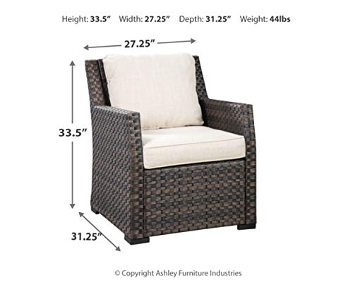 Signature Design by Ashley Easy Isle Outdoor Lounge Chair, Dark Brown & Beige