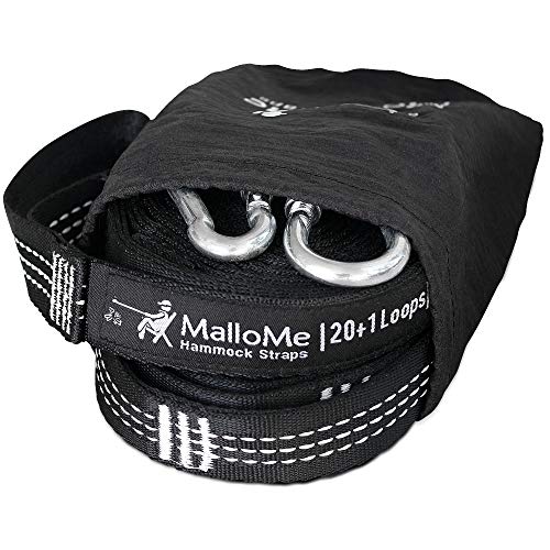 MalloMe XL Hammock Straps - Hammock Tree Straps Set 2000+ LBS Heavy Duty 40 Loops & 100% No Stretch Suspension System Kit - Camping Hammock Accessories | 2 Carabiners | 12 Feet