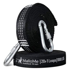 MalloMe XL Hammock Straps - Hammock Tree Straps Set 2000+ LBS Heavy Duty 40 Loops & 100% No Stretch Suspension System Kit - Camping Hammock Accessories | 2 Carabiners | 12 Feet