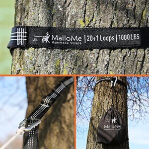 MalloMe XL Hammock Straps - Hammock Tree Straps Set 2000+ LBS Heavy Duty 40 Loops & 100% No Stretch Suspension System Kit - Camping Hammock Accessories | 2 Carabiners | 12 Feet