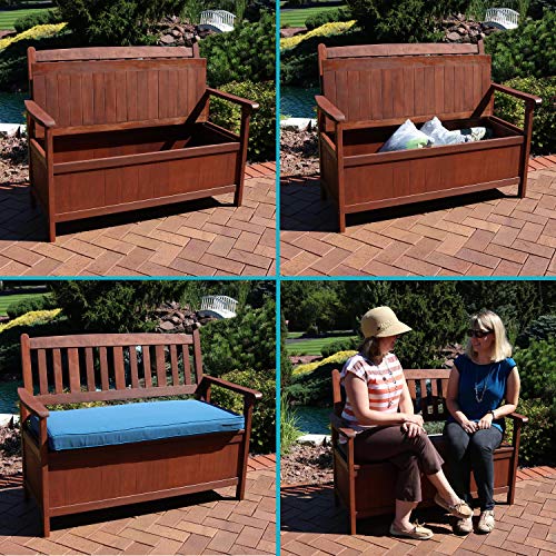 Sunnydaze Decor Meranti Wood 2-Seat Storage Bench with Teak Oil Finish - Decorative Outdoor Storage Bench - Provides Seating for Two Adults - Perfect for The Deck, Backyard, Patio or Front Porch