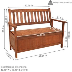 Sunnydaze Decor Meranti Wood 2-Seat Storage Bench with Teak Oil Finish - Decorative Outdoor Storage Bench - Provides Seating for Two Adults - Perfect for The Deck, Backyard, Patio or Front Porch