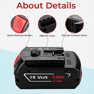 2Pack 5.0Ah BAT609 Battery Replacement for Bosch 18V Battery + 14.4V-18V Lithium Battery Charger BAT618 BAT609 BAT622 BAT609G BAT618G BAT619 BAT619G BAT610G Cordless Power Tool Battery