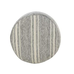 LR Home Ox Bay Farmhouse Triple Stripe Indoor Outdoor Pouf, Gray/White, 18" x 18" x 14"