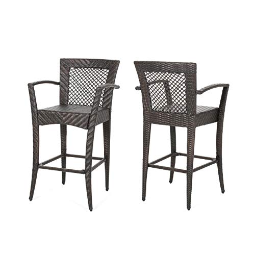 Christopher Knight Home Megan Outdoor 46" Wicker Barstool (Set of 2), Multi Brown Finish