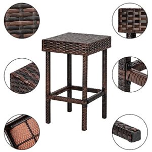 24 inch Counter Height Rattan Wicker Bar Stools Set of 4, Bistro Pub Backless Barstools, Kitchen Dining Room Chairs, Indoor Outdoor Furniture (Brown)