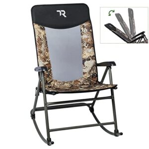 tr foldable rocking chair 3-position recliner padded camping chair rocker chair outdoor portable heavy duty high back hard armrest mesh back 500 lbs for patio home summer, camo