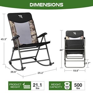TR Foldable Rocking Chair 3-Position Recliner Padded Camping Chair Rocker Chair Outdoor Portable Heavy Duty High Back Hard Armrest Mesh Back 500 lbs for Patio Home Summer, Camo