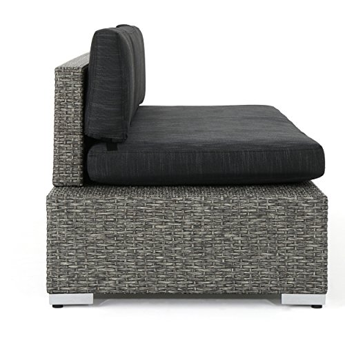 Christopher Knight Home Puerta Outdoor 3-Seater Wicker Left Sofa, Mixed Black / Dark Grey Cushion