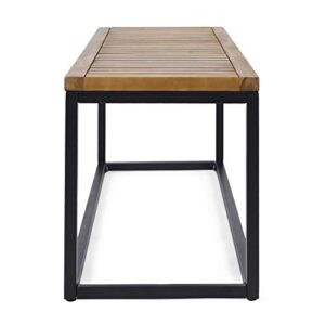 Great Deal Furniture Drew Outdoor Industrial Acacia Wood and Iron Bench, Teak and Black