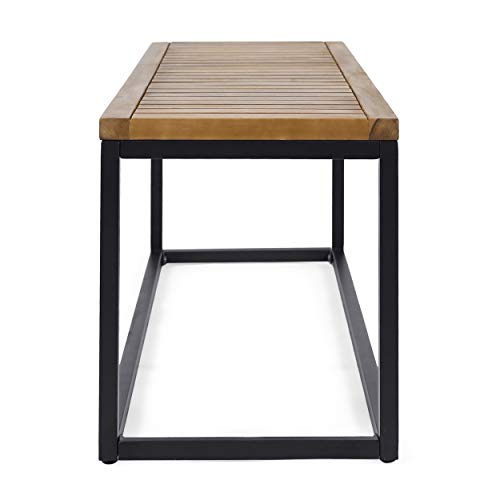 Great Deal Furniture Drew Outdoor Industrial Acacia Wood and Iron Bench, Teak and Black