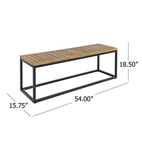 Great Deal Furniture Drew Outdoor Industrial Acacia Wood and Iron Bench, Teak and Black