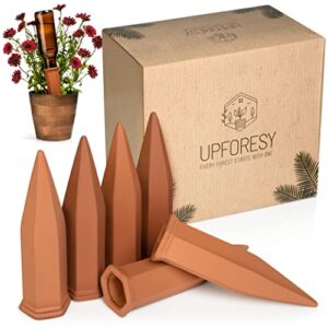 upforesy 6 pack terracotta watering spikes for indoor and outdoor plants – simple and easy setup – keep plants happy and watered while you are away