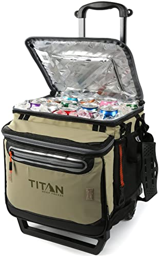 Arctic Zone Titan Deep Freeze Wheeled Cooler - 60 Can Rolling Cooler - Moss Green - Cooler with Deep Freeze Insulation and Detachable All-Terrain Cart with Wheels