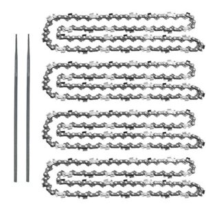 4 Pack 14-Inch Chainsaw Chain with 2 Bonus Sharpening Files; Heavy Duty Carbon Steel Chains Fit Most Major Chainsaw Brands; for Commercial, Professional and Home Use | Cuts Like Butter