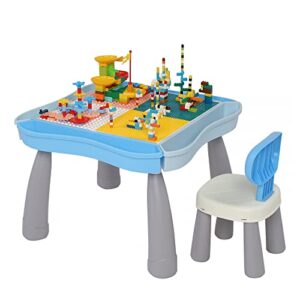 kids activity table set, multi activity table set with storage area, 300pcs building blocks