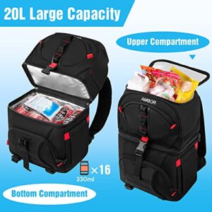 Cooler Backpack with 5 Ice Packs, 32 Cans Insulated Cooler Bag, AMBOR Large Capacity Lunch Backpack with Double Decks, Soft Lightweight Leakproof Cooler Backpack for Men Women Work/Hiking/Camping