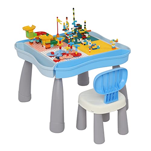 Kids Activity Table Set, Multi Activity Table Set with Storage Area, 300PCS Building Blocks