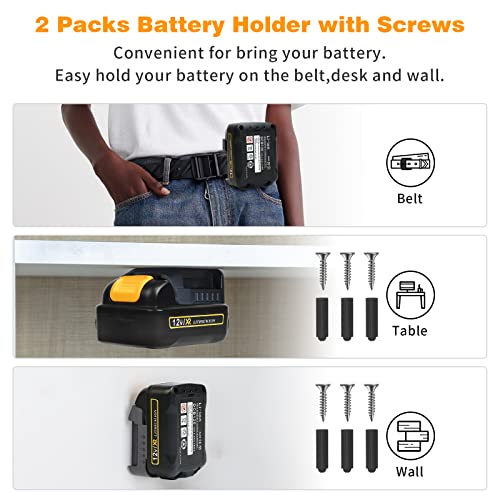 APTOOLER 3.0Ah 12V Max DCB120 Battery with Battery Holder Compatible with Dewalt 12V Lithium Battery DCB123 DCB127 DCB122 DCB124 DCB121 Power Tools Batteries 2 Pack