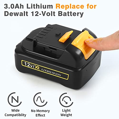 APTOOLER 3.0Ah 12V Max DCB120 Battery with Battery Holder Compatible with Dewalt 12V Lithium Battery DCB123 DCB127 DCB122 DCB124 DCB121 Power Tools Batteries 2 Pack