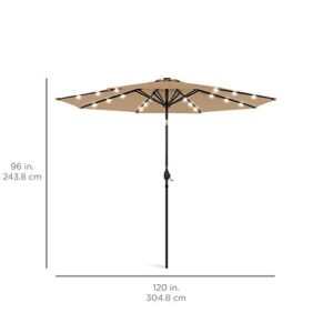 Best Choice Products 10ft Solar Powered Aluminum Polyester LED Lighted Patio Umbrella w/Tilt Adjustment and UV-Resistant Fabric, Tan