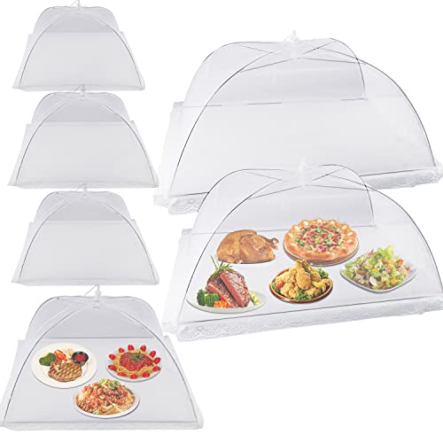 Food Covers for Outside - 2 Large (28"X20") & 4 Standard (18"X18") Mesh Food Tent - Reusable Collapsible - Large Tall Pop-Up Picnic Table Covers For Outdoors Indoors Party Plants