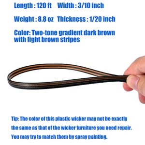 Laphivieh Wicker Repair Kit with Weaving Tool, 120ft Two-Tone Gradient Dark Brown with Brown Stripes, Plastic Rattan Material for Patio Rattan Furniture Repair Replacement Supplies