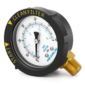 meanlin measure 0~60psi plastic frame 1/4″ npt start and clean filter pressure gauge，suitable for swimming pool, spa, aquarium，lower mount