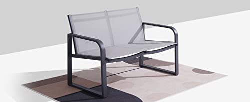 Outdoor Patio Furniture Set with Aluminum Frame, 4 Pieces Outdoor Garden Patio Conversation Sets with Breathable Textilene with Loveseat Coffee Table for Yard,Home,Balcony,Grey