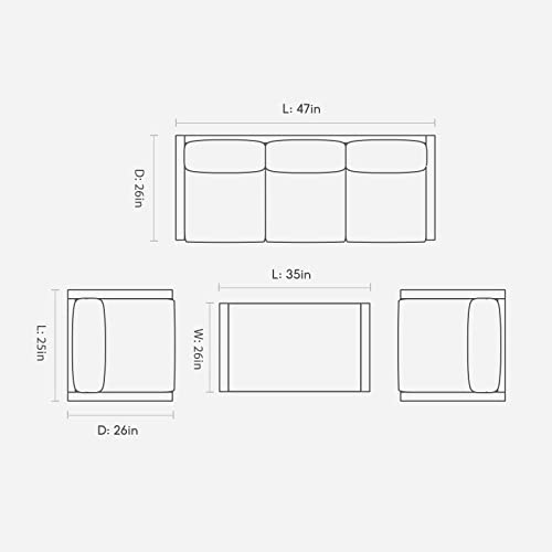 Outdoor Patio Furniture Set with Aluminum Frame, 4 Pieces Outdoor Garden Patio Conversation Sets with Breathable Textilene with Loveseat Coffee Table for Yard,Home,Balcony,Grey