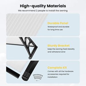 VIVOHOME Polycarbonate Window Door Awning Canopy Transparent with Black Bracket 40 Inch x 80 Inch