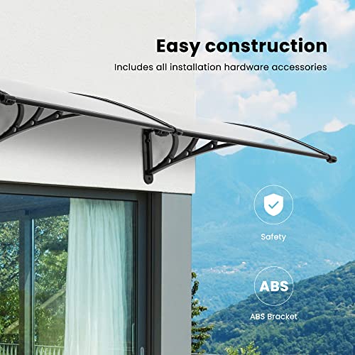 VIVOHOME Polycarbonate Window Door Awning Canopy Transparent with Black Bracket 40 Inch x 80 Inch