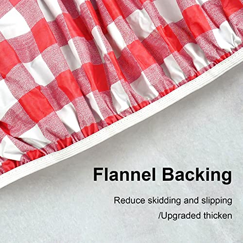 Senneny 3 PCS Fitted Picnic Table Cover and Bench Cover Set, 100% Waterproof Vinyl Tablecloth with Flannel Backing, Red and White Checkered, 30 x 72 Inch