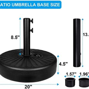 Simple Deluxe 20" Round Heavy Duty Patio Umbrella Base Stand with Steel Umbrella Holder, Water or Sand Fillable for Outdoor, Lawn, Garden, 50lbs Weight Capacity, Black