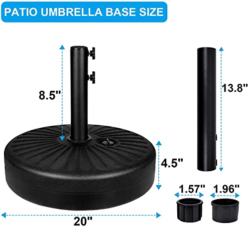 Simple Deluxe 20" Round Heavy Duty Patio Umbrella Base Stand with Steel Umbrella Holder, Water or Sand Fillable for Outdoor, Lawn, Garden, 50lbs Weight Capacity, Black