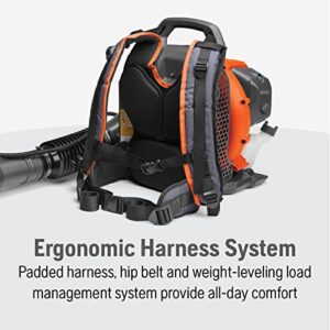 Husqvarna 150BT Backpack Leaf Blower Gas Powered, 51-cc 2.16-HP 2-Cycle Backpack Blower, 765-CFM, 270-MPH, 22-N Powerful Clearing Performance and Ergonomic Harness System,Orange